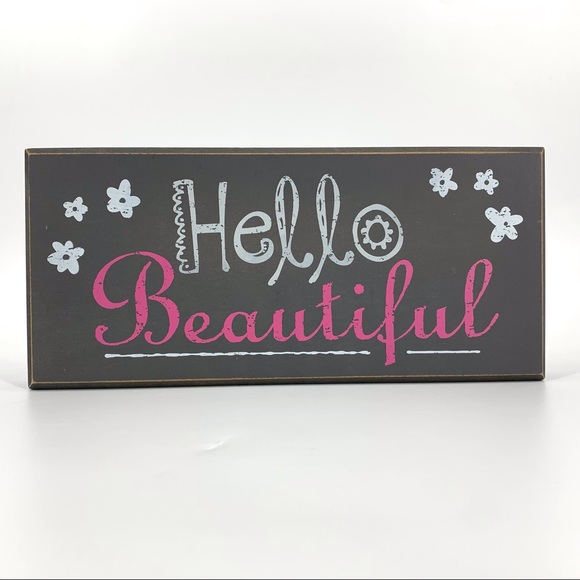 'Hello Beautiful' Distressed Look Box Style Wooden Decor Sign - Picture 1 of 15